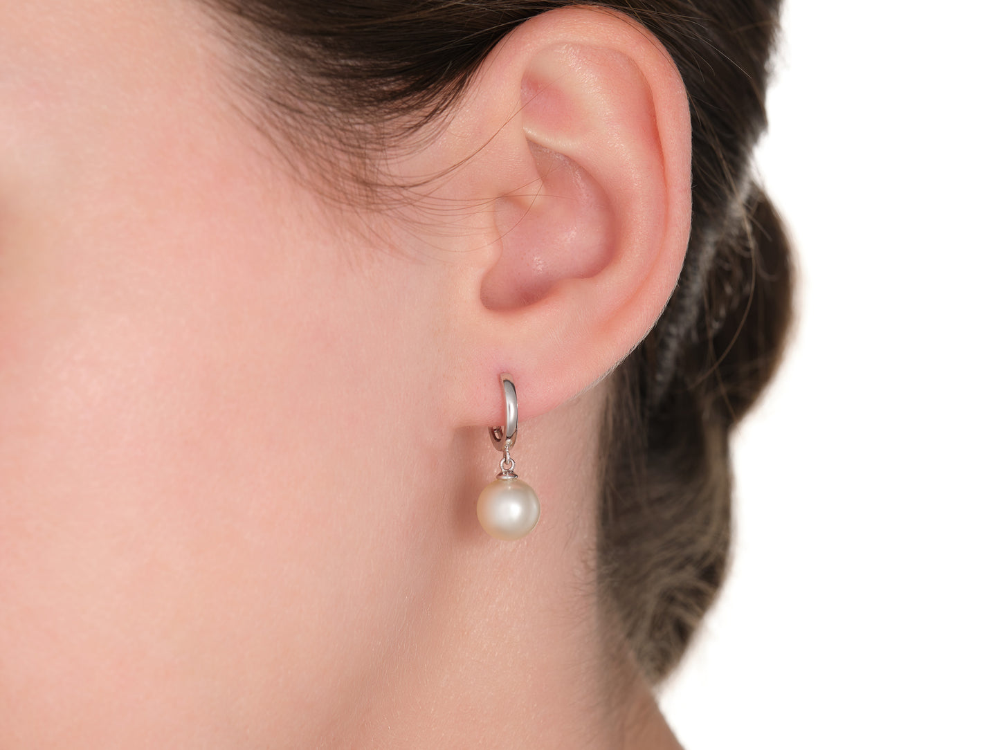 South Sea White Pearl Hoop Earrings 8mm