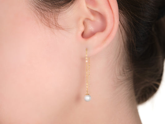 Freshwater Pearl Chain Earrings 6mm