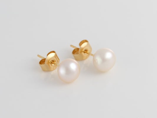 Freshwater Pearl Button Earrings 6.5mm