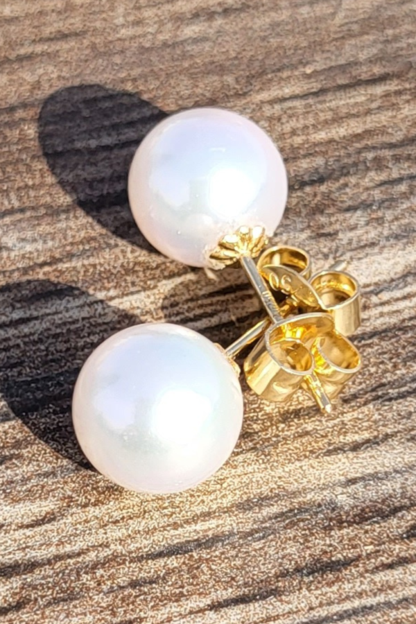 White Akoya Pearl Earrings 8mm AAA+ Rare - Image 4