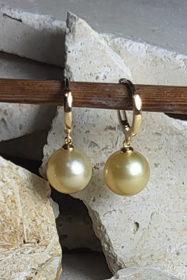 South Sea Golden Pearl Dangle Earrings - Image 2
