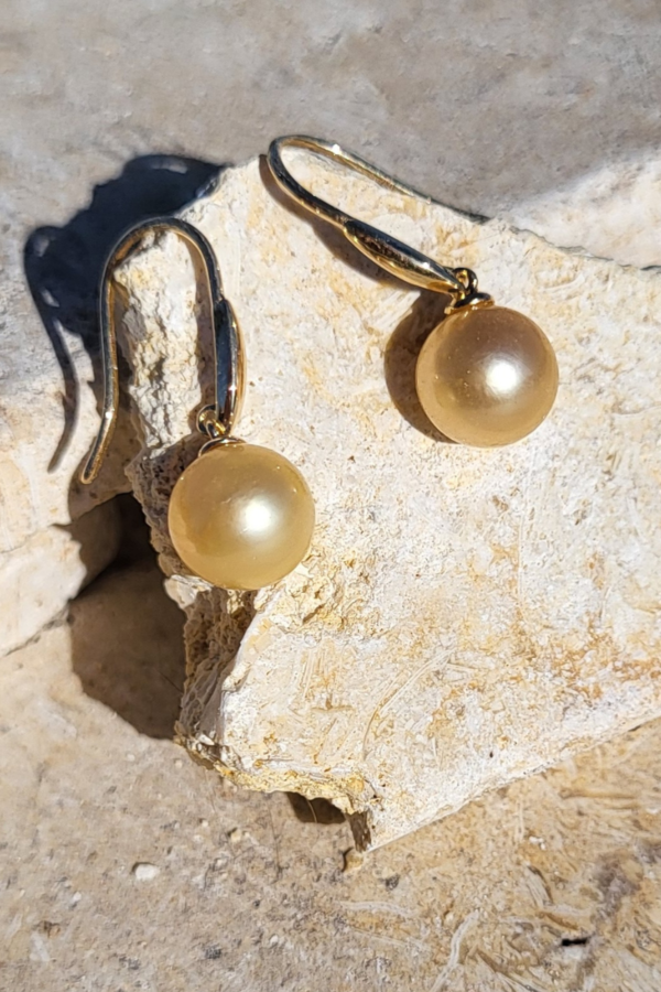 South Sea Golden Pearl Dangle Earrings - Image 4