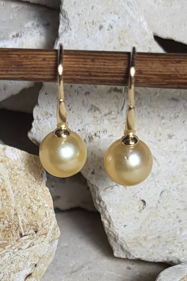 South Sea Golden Pearl Dangle Earrings - Image 3