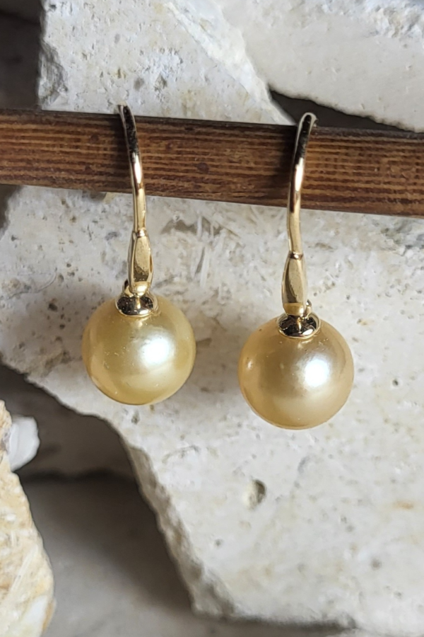 South Sea Golden Pearl Dangle Earrings - Image 2